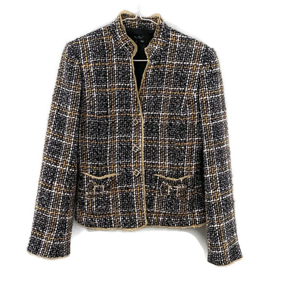 ECI New York Tweed Silk Trim Blazer - Black/White/Tan 4 - Picture 1 of 7